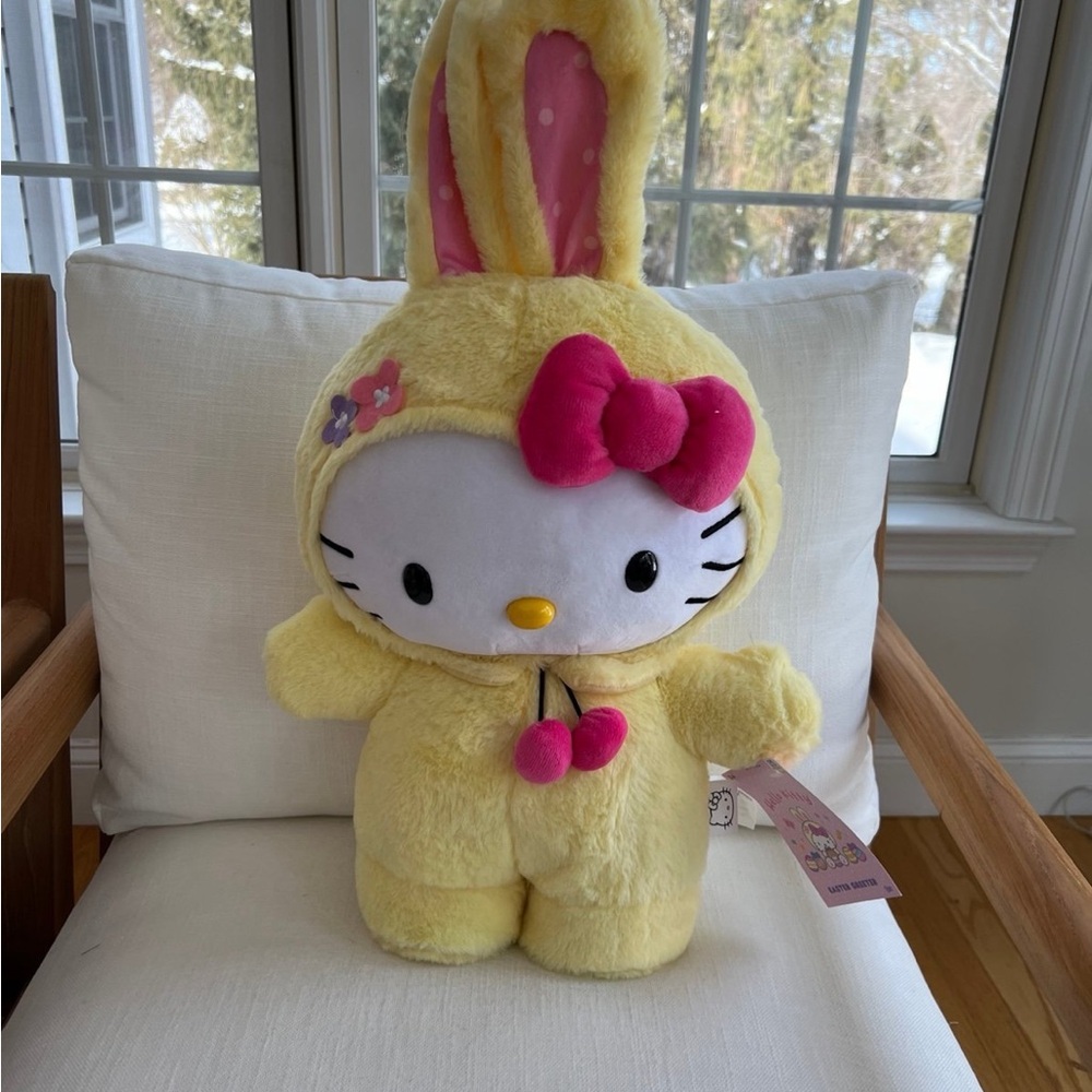 Cute Hello Kitty Easter Bunny Plush with Pink Bow